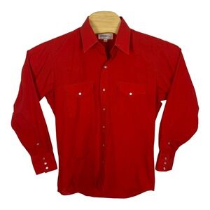 Vintage Sheplers Western Shirt Red Pearl Snap Button Small Cotton Cowboy Rodeo